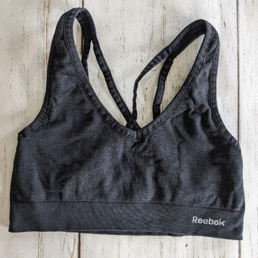 Reebok Black Shimmer Cross Back Sports Bra Small